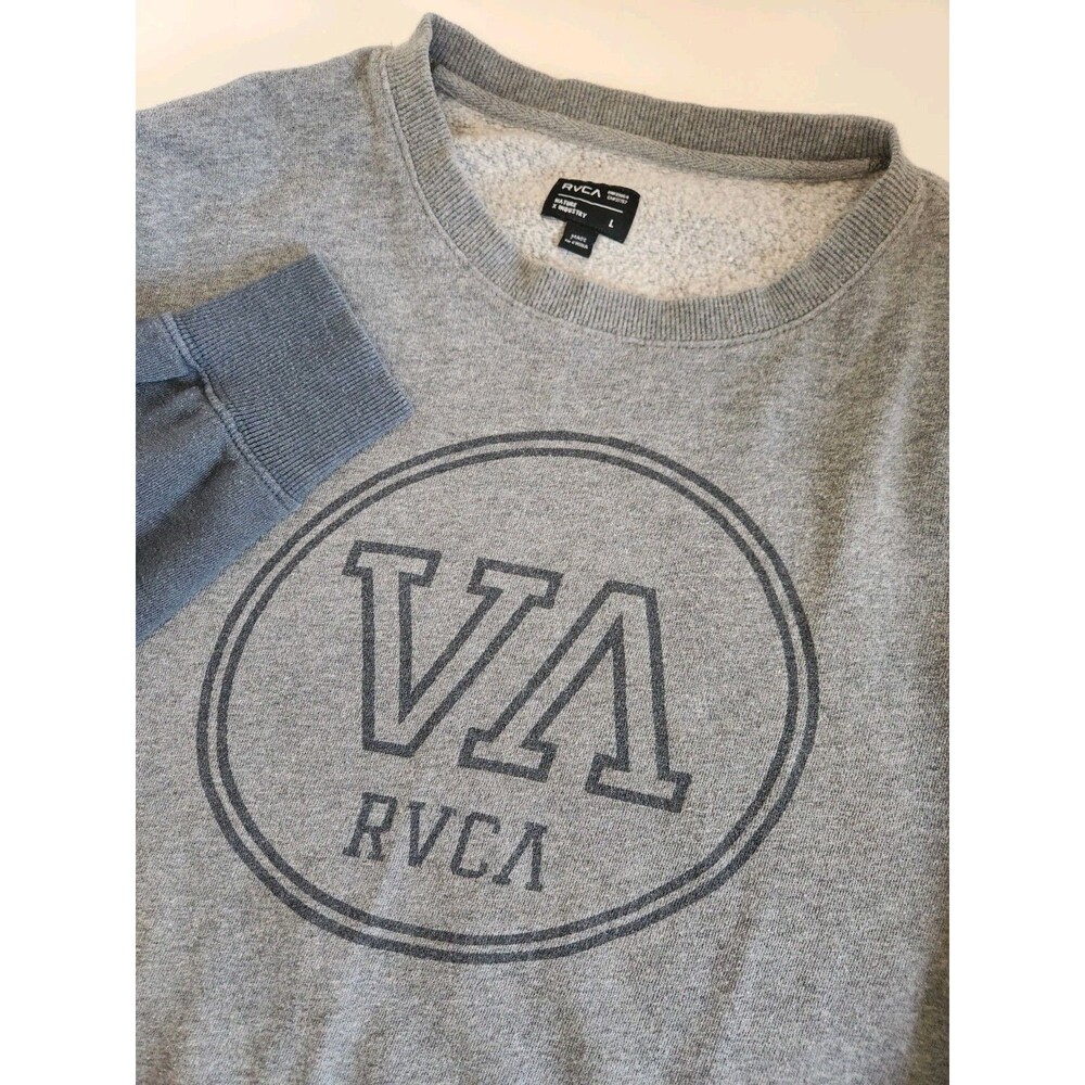 RVCA Sweatshirt Men's L Gray Long Sleeve Crewneck Pullover VA Logo‎ Cotton Blend